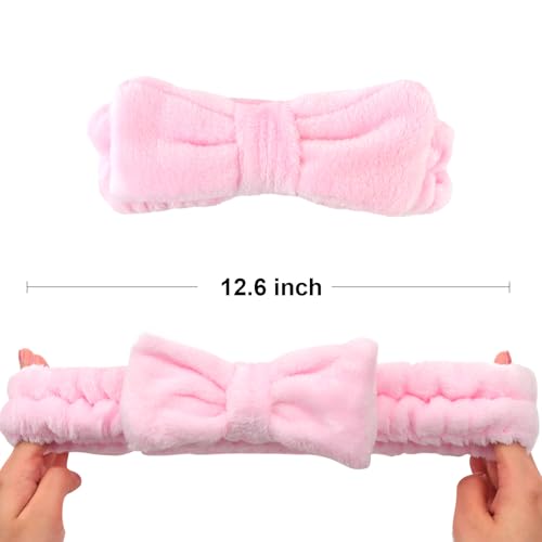 AMCAMI Spa Headband for Washing Face, Makeup Headband Coral Fleece Non-Slip Hairlace for Women Fluffy Shower Hairbands Elastic Headwraps, Bow Hair Band 8PCS - Image 3