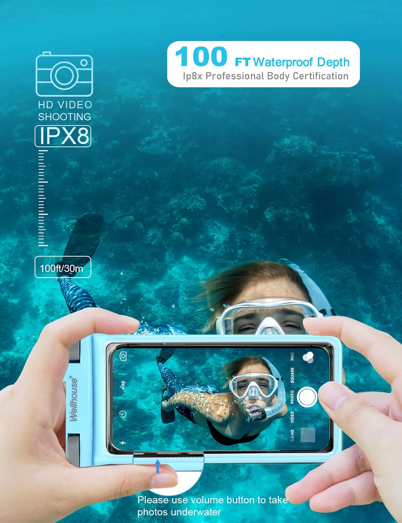 wellhouse Waterproof Phone Pouch, Waterproof Phone Case for iPhone 16 15 14 13 12 Pro Max XS Samsung, IPX8 3D Cellphone Dry Bag Beach Essentials (1 Pack - Light Blue7.0, 7 inch) - Image 4