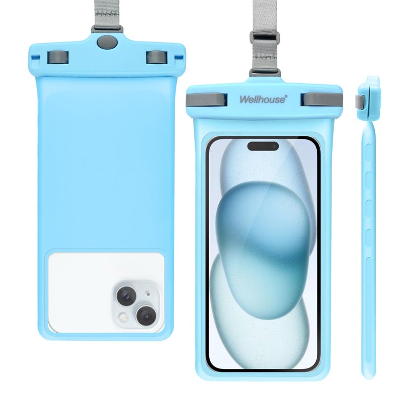 wellhouse Waterproof Phone Pouch, Waterproof Phone Case for iPhone 16 15 14 13 12 Pro Max XS Samsung, IPX8 3D Cellphone Dry Bag Beach Essentials (1 Pack - Light Blue7.0, 7 inch) - Image 1