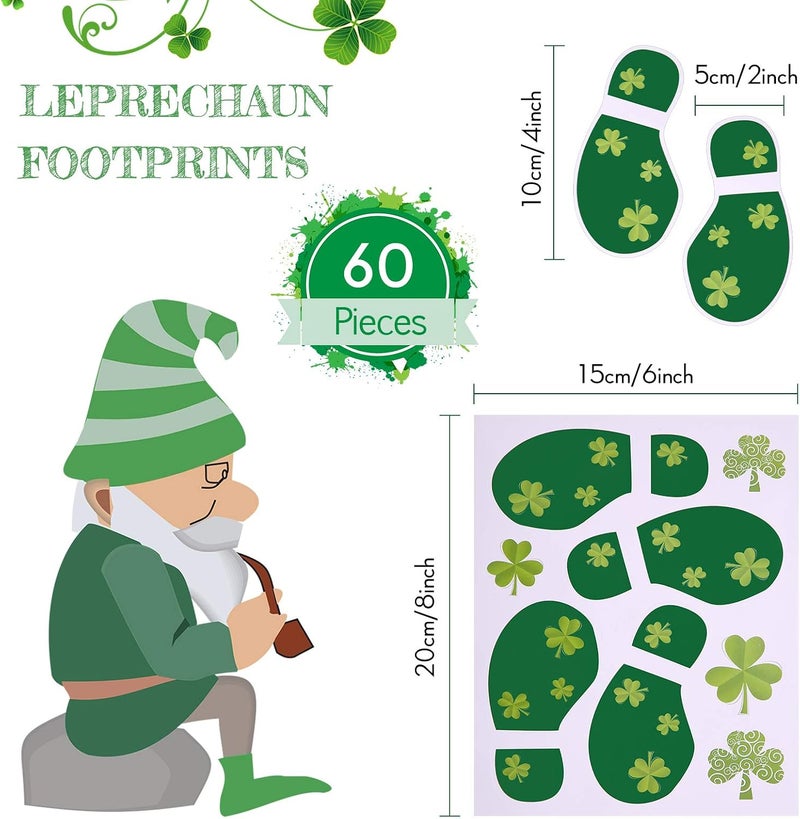 Zonon 60 Pieces St. Patrick's Day Leprechaun Footprints Floor Stickers Removable Shamrock Foot Stickers Decorations Floor Decals Stickers for Window Walls Shamrock Party Favors Supplies Decoration - Image 2