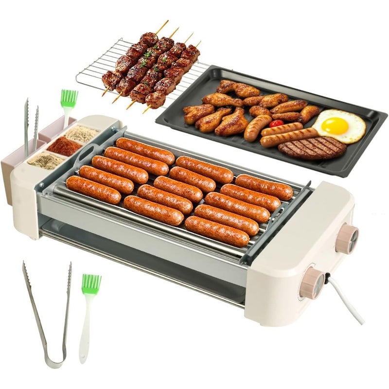 Electric Hot Dog Roller with 6 Rollers 3-in-1 Indoor Grill - Portable Smokeless Non-Stick Removable Grill Plate BBQ Griddle Stainless Steel Sausage Cooker Machine Ideal for Family Parties, Home, Office, Travel - Image 1