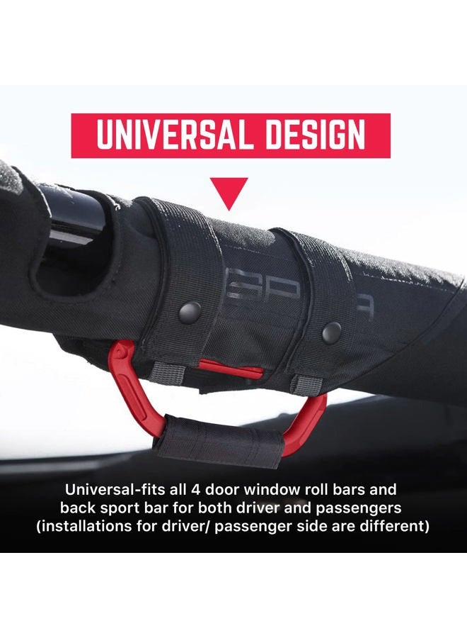 GPCA GP-Grip PRO Grab Handle Jeep Wrangler JL/JLU JK/JKU Sports/Sahara/Freedom/Rubicon X Unlimited X 2DR/4DR 2007-2019 w/ 3" Padded roll Bars (Pair - Firecracker Red) - Image 4