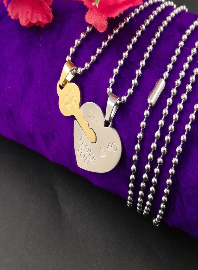Gift Nest I Love You Dual Hearth Pendant Locket Chain Stainless Steel Pendant For Couple - Image 4
