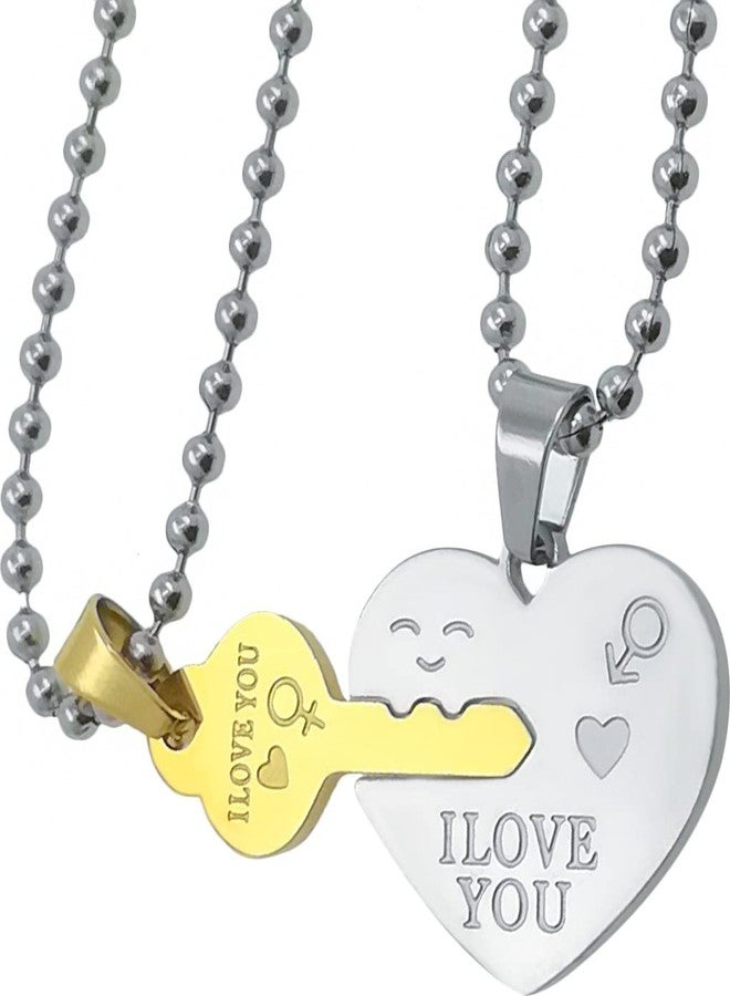 Gift Nest I Love You Dual Hearth Pendant Locket Chain Stainless Steel Pendant For Couple - Image 1
