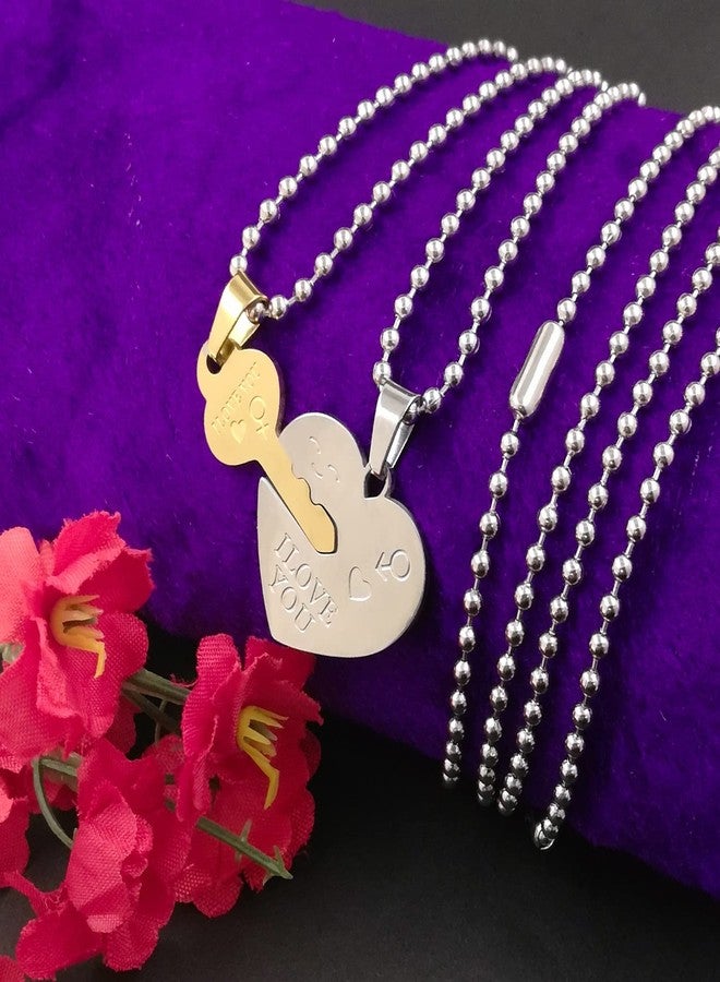 Gift Nest I Love You Dual Hearth Pendant Locket Chain Stainless Steel Pendant For Couple - Image 3