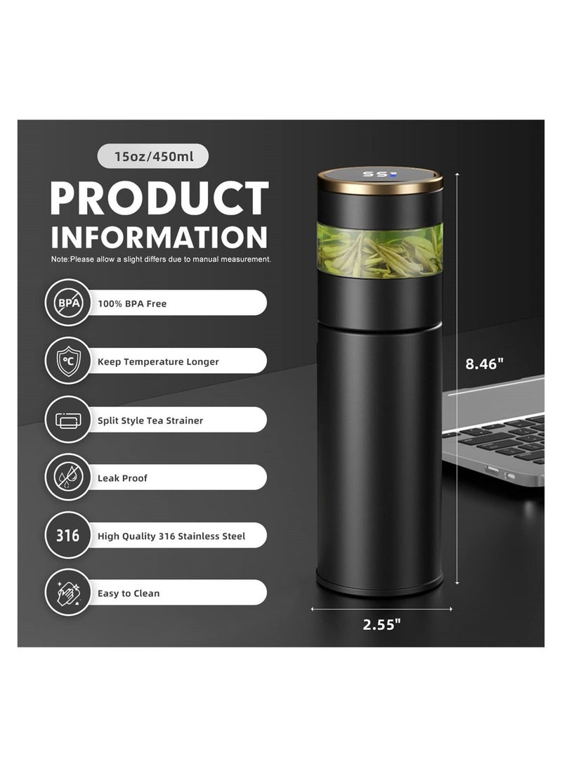 KASTWAVE زجاجة ماء مع شاشة عرض درجة الحرارة LED، زجاجة ماء معزولة مزدوجة الجدار، كوب شاي سفر مع فلتر من الفولاذ المقاوم للصدأ، أكواب قهوة سعة 450 مل - Image 2