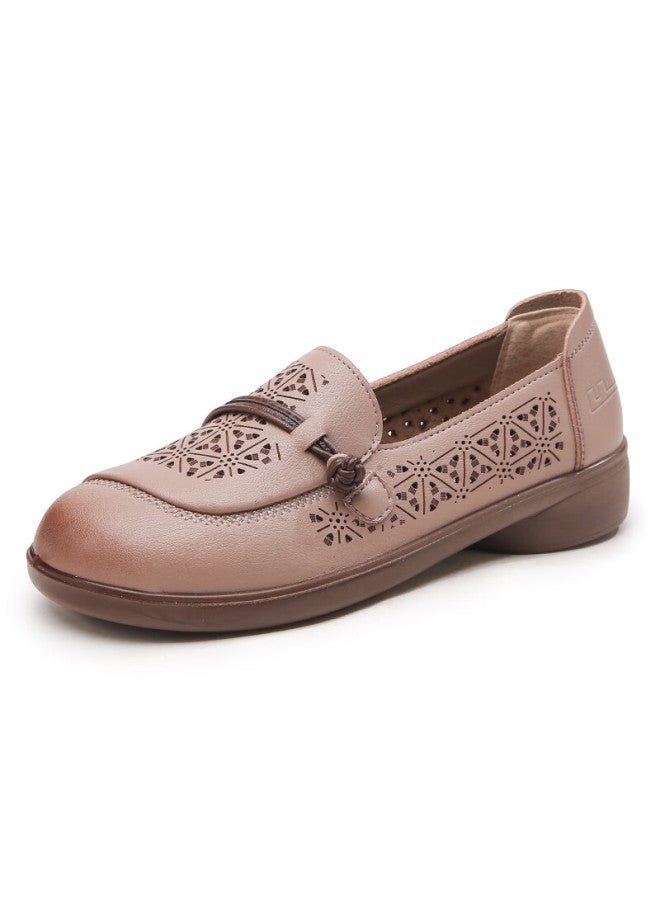 Pull Back Warrior Mom Shoes Middle-aged And Elderly Summer Single Shoes Soft Bottom Comfortable Non-tiring Women's Shoes Middle-aged Leather Shoes Sandals 0121 Bean Sand 36 - Image 4