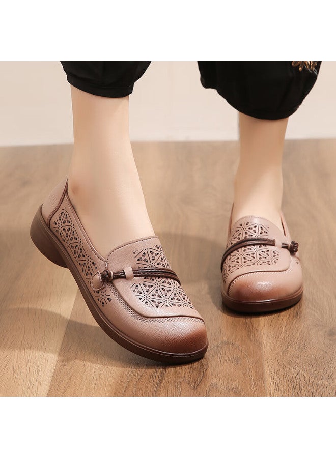 Pull Back Warrior Mom Shoes Middle-aged And Elderly Summer Single Shoes Soft Bottom Comfortable Non-tiring Women's Shoes Middle-aged Leather Shoes Sandals 0121 Bean Sand 36 - Image 2