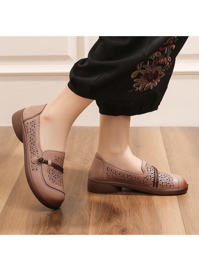 Pull Back Warrior Mom Shoes Middle-aged And Elderly Summer Single Shoes Soft Bottom Comfortable Non-tiring Women's Shoes Middle-aged Leather Shoes Sandals 0121 Bean Sand 36 - Image 3