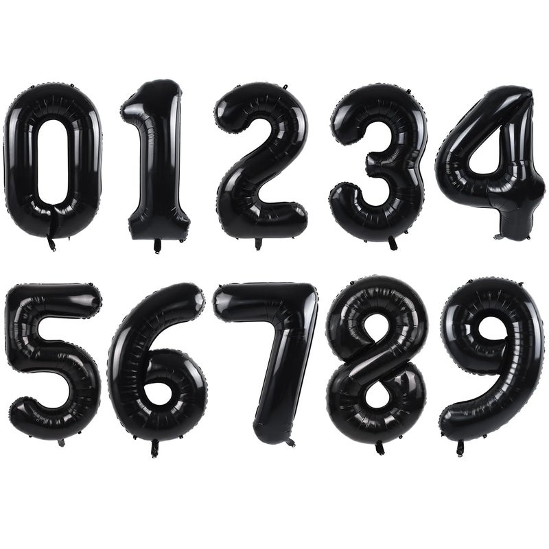 TONIFUL Number Balloons 16 Inch Black 0-9 Number Mylar Foil Balloons 10 Pcs Black Custom Digital Balloons for Birthday Party Engagement Graduations Anniversary Baby Shower Decorations Party Supplies - Image 1