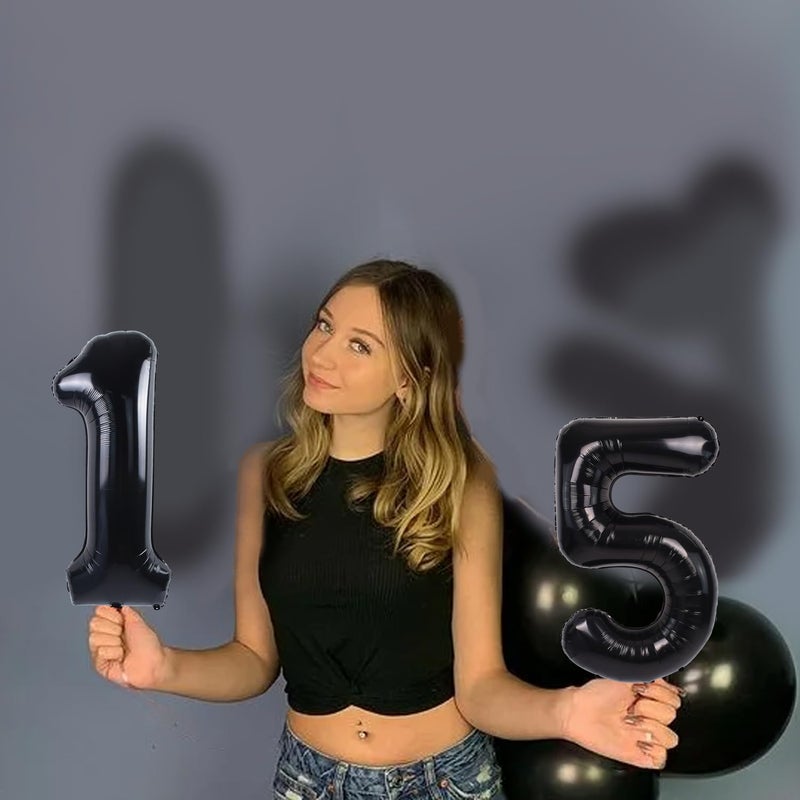 TONIFUL Number Balloons 16 Inch Black 0-9 Number Mylar Foil Balloons 10 Pcs Black Custom Digital Balloons for Birthday Party Engagement Graduations Anniversary Baby Shower Decorations Party Supplies - Image 5