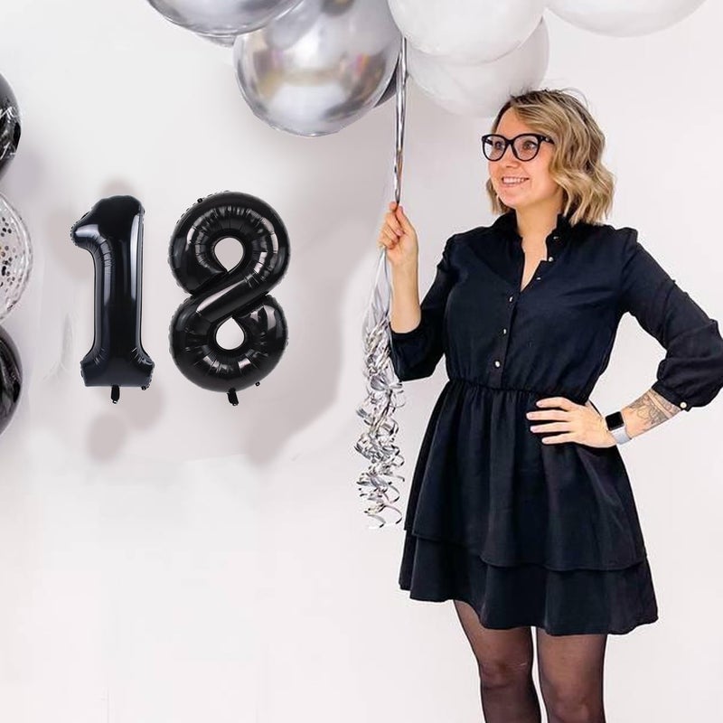 TONIFUL Number Balloons 16 Inch Black 0-9 Number Mylar Foil Balloons 10 Pcs Black Custom Digital Balloons for Birthday Party Engagement Graduations Anniversary Baby Shower Decorations Party Supplies - Image 3