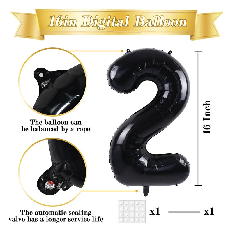 TONIFUL Number Balloons 16 Inch Black 0-9 Number Mylar Foil Balloons 10 Pcs Black Custom Digital Balloons for Birthday Party Engagement Graduations Anniversary Baby Shower Decorations Party Supplies - Image 2
