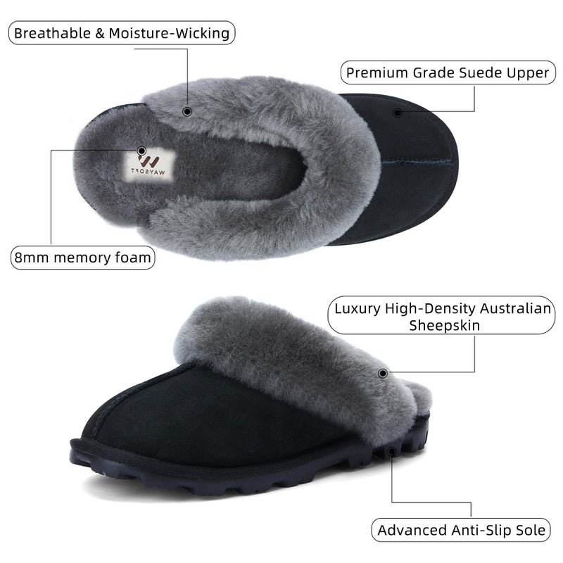WaySoft Genuine Australian Sheepskin Women Slippers, 100% Shearling Hard Bottom Slippers for Women Indoor and Outdoor Warm Fuzzy Wool Slippers - Image 3