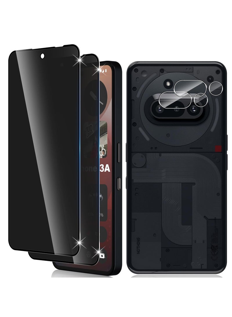 Privacy Screen Protector Compatible with Nothing Phone (3a) 2025, 【2+2 Pack】 Anti-Spy Tempered Glass and Camera Lens Protector, 9H Anti-Scratch Hardness Without Bubbles - Image 1