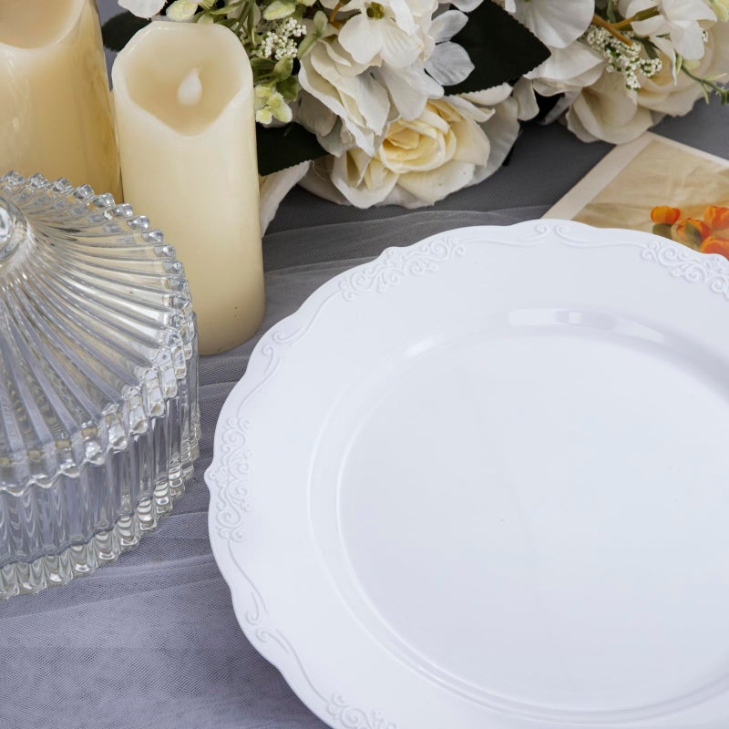DaYammi 60PCS White Plastic Plates, Heavy Duty White Disposable Plates Premium 10inch Dinner Plates Hard Plastic Plates Disposable for Party Wedding Bridal Shower - Image 3