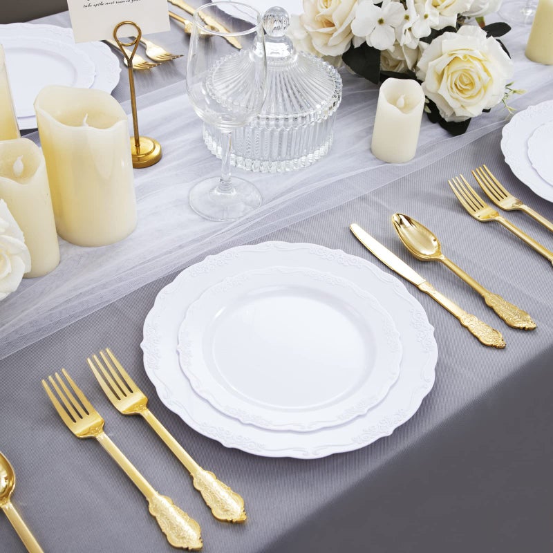 DaYammi 60PCS White Plastic Plates, Heavy Duty White Disposable Plates Premium 10inch Dinner Plates Hard Plastic Plates Disposable for Party Wedding Bridal Shower - Image 2
