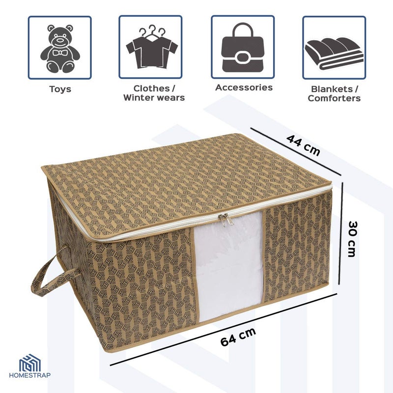 Homestrap Printed Underbed Storage BagOrganizerBlanket Cover BeigePack of 2 - Image 2