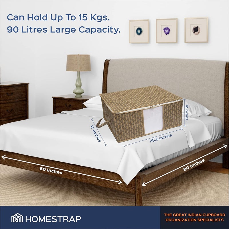 Homestrap Printed Underbed Storage BagOrganizerBlanket Cover BeigePack of 2 - Image 3