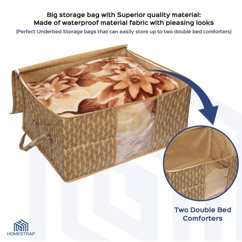 Homestrap Printed Underbed Storage BagOrganizerBlanket Cover BeigePack of 2 - Image 4