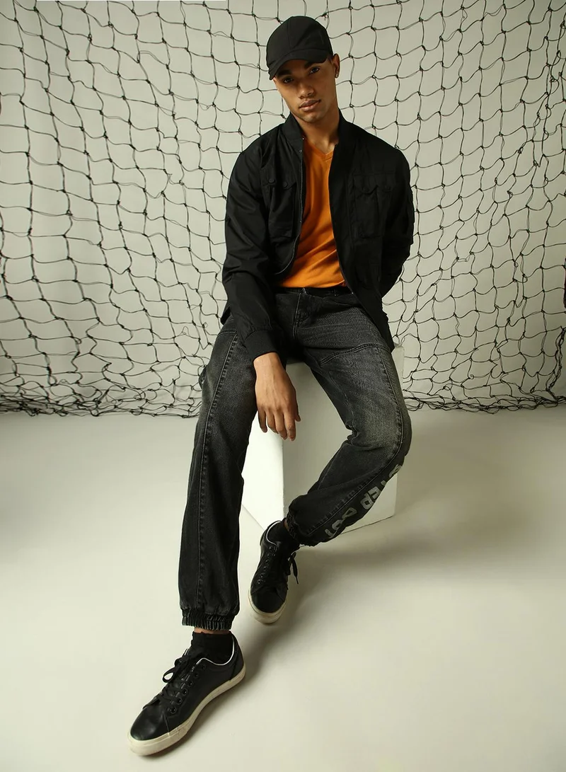 Hubberholme Men's Black 100% Polyester Solid Oversized Jacket