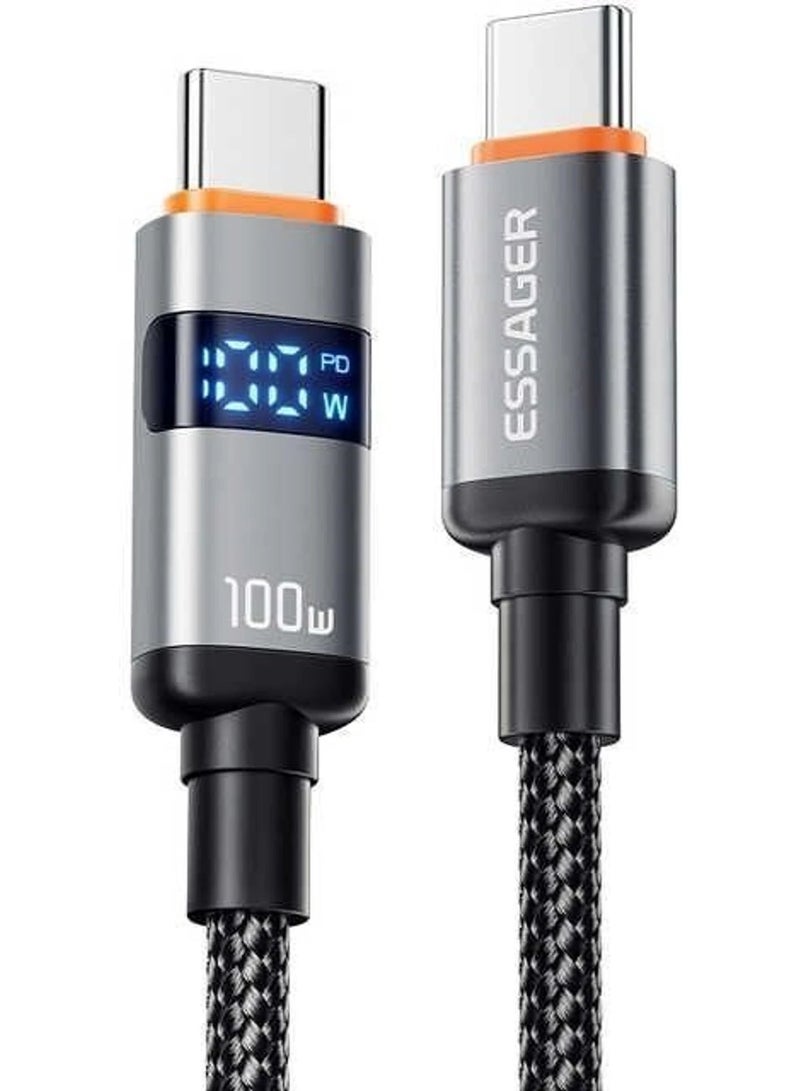 ESSAGER 100W USB-C to USB-C Fast Charging Cable 5A PD Type C Cable 1M with LED Display Braided Cable for MacBook, Samsung, Android Devices - Image 1