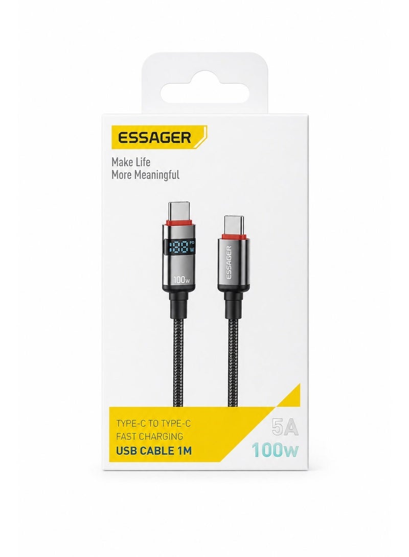 ESSAGER 100W USB-C to USB-C Fast Charging Cable 5A PD Type C Cable 1M with LED Display Braided Cable for MacBook, Samsung, Android Devices - Image 3