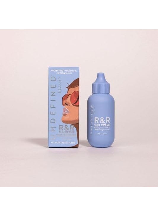 Undefined Undefined Beauty R&R Sun Creme Broad Spectrum SPF 50 Untinted Moisturizing Sunscreen with Ceramides, CoQ10, Niacinamide, Resveratrol to hydrate and protect dry skin, 1.7oz 