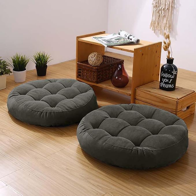 Gfobip Meditation Floor Pillow Set of 2 Large Round Floor Cushions for Adults Tufted Corduroy Floor Seat Pillows Cushion for Living RoomDark Grey 165 Lx165 Wx3 H - Image 1