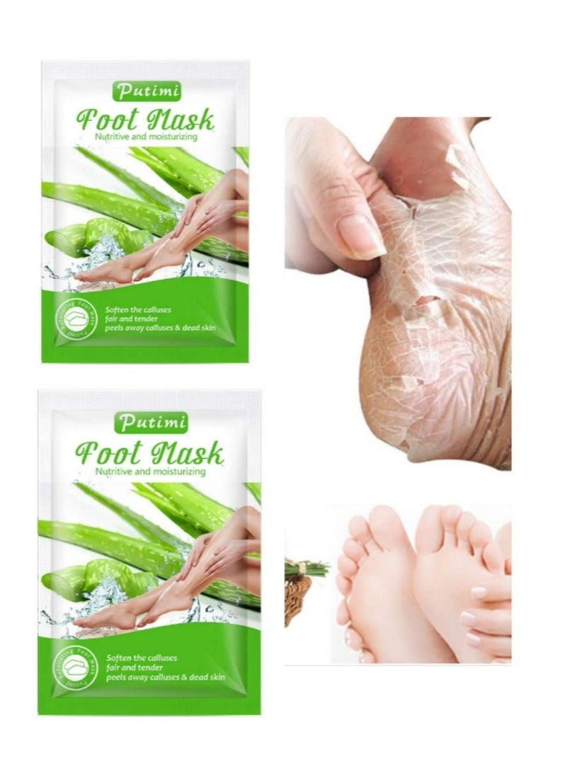 بوتيمي زوجان من قناع القدمين بالألوفيرا للأقدام الجافة والمتشققة، يزيل الجلد الميت، قناع القدمين المرطب بالنياسيناميد، مرطب، مُصلح، مُغذي، مُقشر، عناية ناعمة بالبشرة، الأقدام الجافة والمتشققة، يزيل الجلد الميت - Image 1