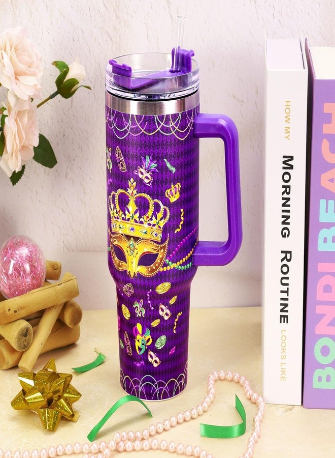 وولاين كوب ماردي غرا من والين، سعة 40 أونصة، مزود بمقبض وماصة وغطاء، بنقشة مربعات أرجوانية، مثالي للسفر والسفر، مناسب كهدية للنساء أو الصديقات أو في الأعياد أو أعياد الميلاد. - Image 5