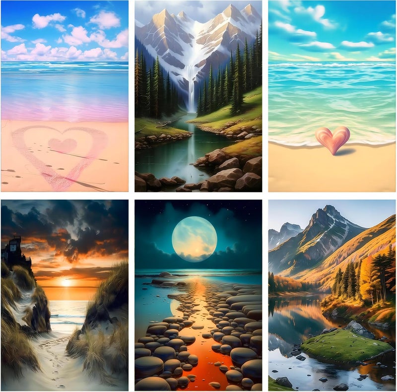 DOTZSO Diamond Art Kits for Adults 6 PCS DIY Full Diamond Art kit with Crystal Cross Stitch Picture Art and Craft for Adult Beginners 12x16 Inches Landscape Beach