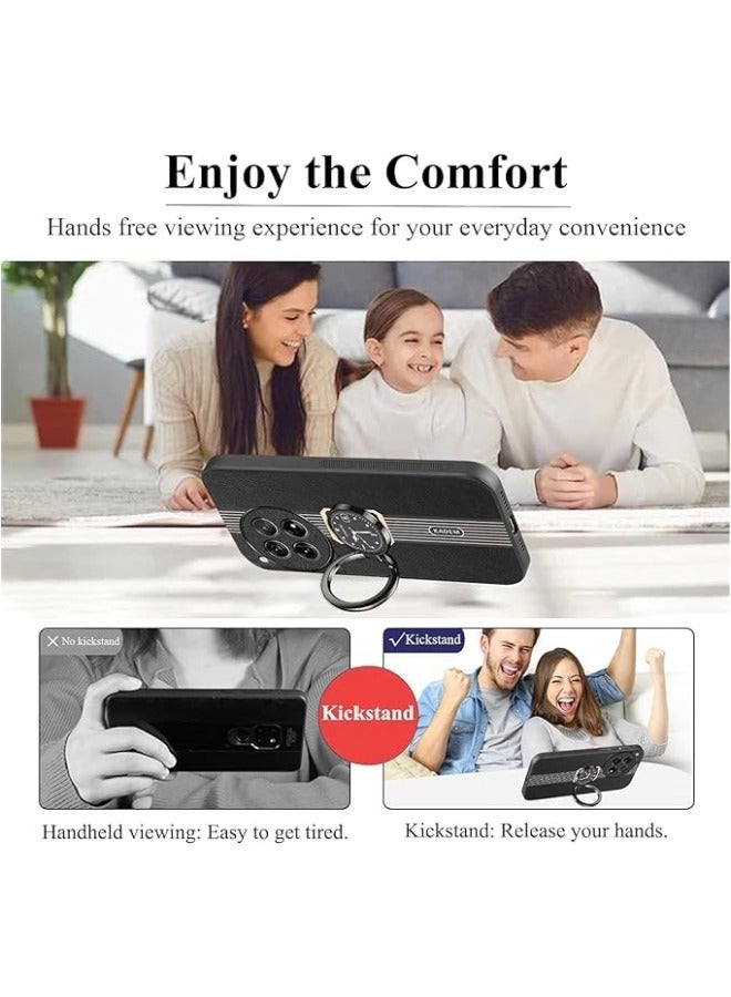 general Case Compatible with Oneplus 12 5G Case Leather Silicone Magnetic with Stand Ring for Women Men Slim Cover Shockproof Luxury Black Skin Case - Image 2