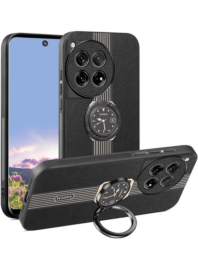 general Case Compatible with Oneplus 12 5G Case Leather Silicone Magnetic with Stand Ring for Women Men Slim Cover Shockproof Luxury Black Skin Case - Image 1