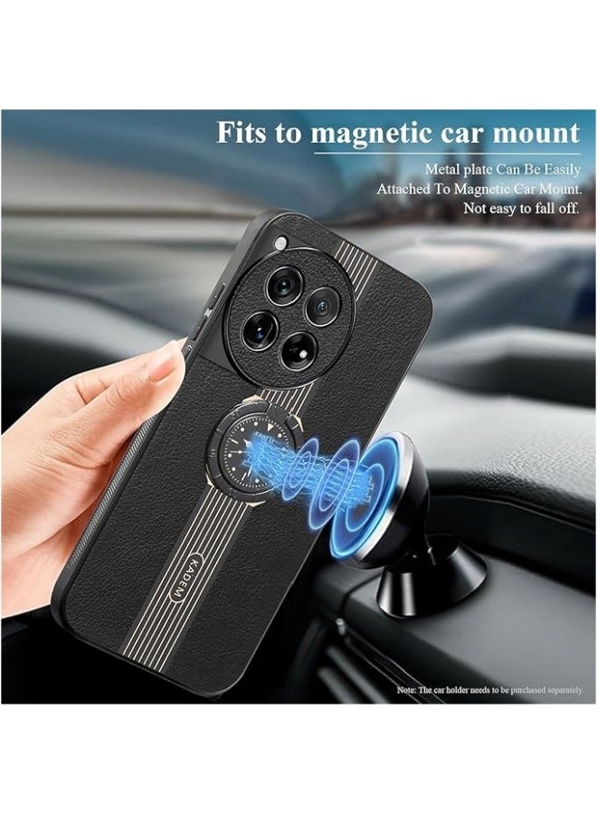 general Case Compatible with Oneplus 12 5G Case Leather Silicone Magnetic with Stand Ring for Women Men Slim Cover Shockproof Luxury Black Skin Case - Image 3
