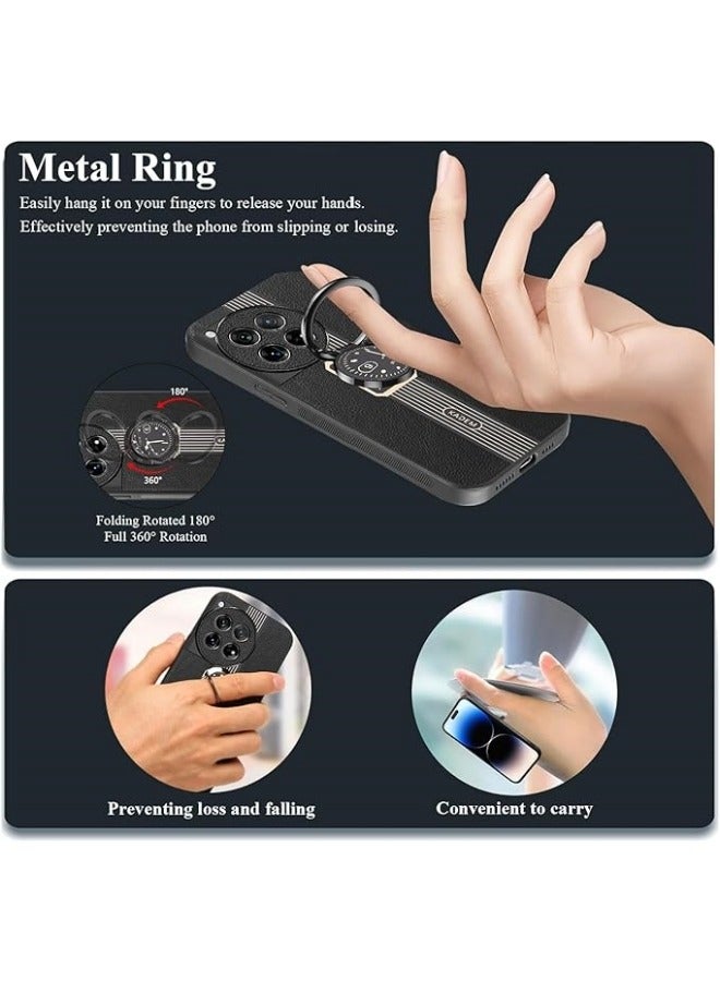 general Case Compatible with Oneplus 12 5G Case Leather Silicone Magnetic with Stand Ring for Women Men Slim Cover Shockproof Luxury Black Skin Case - Image 4