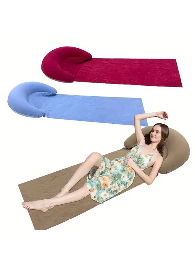 1pc Inflatable Beach Mat Blue PVC Foldable Air Mattress Portable Moisture Resistant Rectangular Design With Carry Bag For Camping Picnics Beach Days Outdoor Activities - Image 1