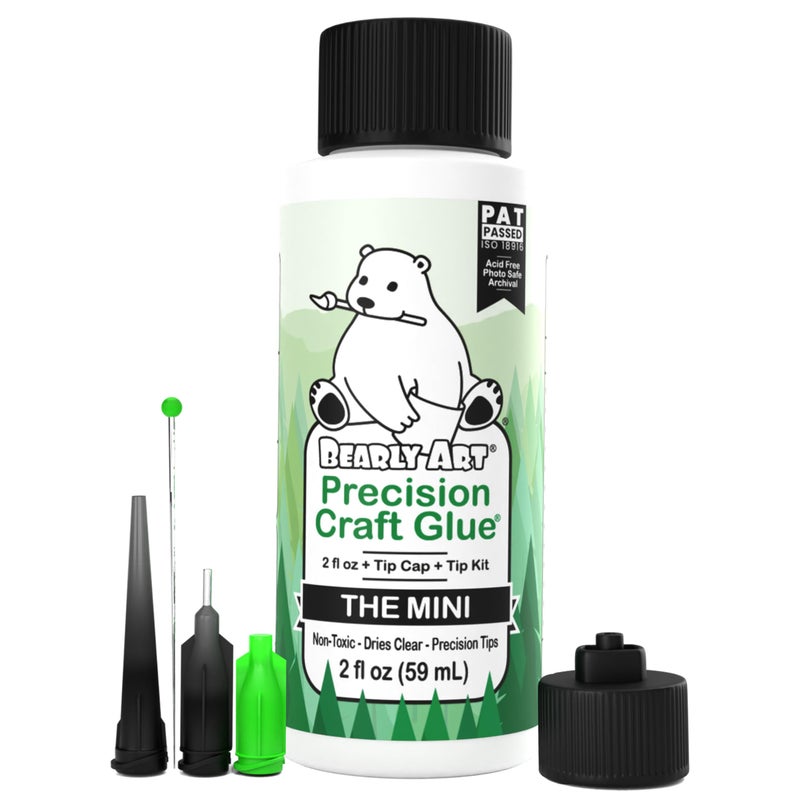 Bearly Art Precision Craft Glue - The Mini - 2fl oz with Tip Kit - Acid Free Archival - Strong Hold Adhesive - Ideal for Fine Paper Crafting Scrapbooking and Card Making - Made in USA - Image 1