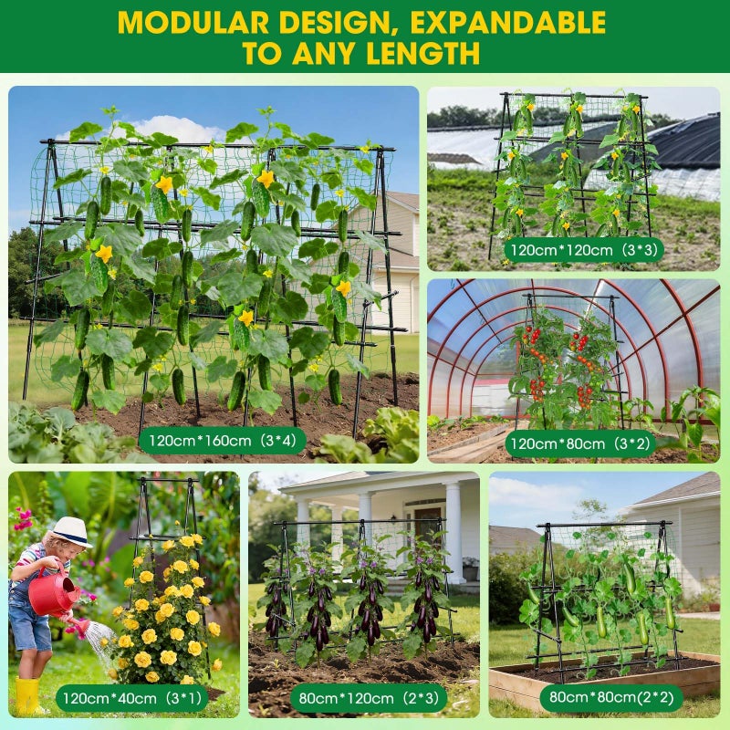 MQHUAYU Cucumber Trellis, 31''X47'' A-Frame Cucumber Trellis for Raised Bed with Climbing Net, Metal Garden Trellis for Climbing Plants for Cucumber,Tomato, Grapes and Flowers - Image 5