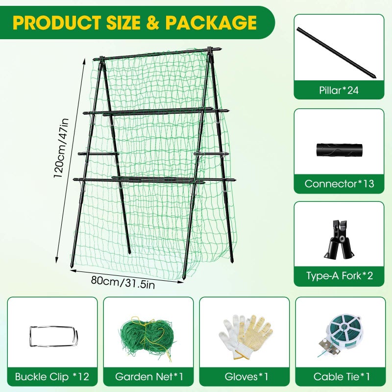 MQHUAYU Cucumber Trellis, 31''X47'' A-Frame Cucumber Trellis for Raised Bed with Climbing Net, Metal Garden Trellis for Climbing Plants for Cucumber,Tomato, Grapes and Flowers - Image 2