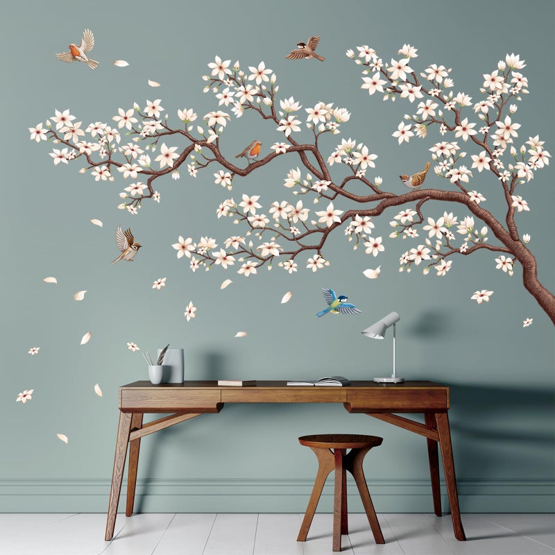 DECOWALL SG4-2317 Oriental Flower Tree Wall Stickers declas Kids Bedroom Cherry Blossom Birds Branch dÃ©cor Decoration Floral Home Living Removable Nursery Mural DIY Room - Image 1