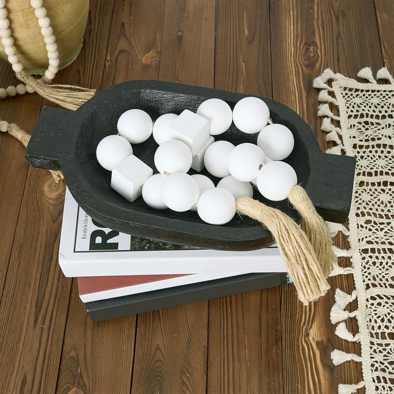OMISHE White Large Wood Bead Garland with 1.6" Diameter Wooden Beads and Tassels, 41.5" Long Rustic Farmhouse Country Wood Beads Garland Decorative Beads for Home Decor Tiered Tray Decor Boho Decor - Image 4