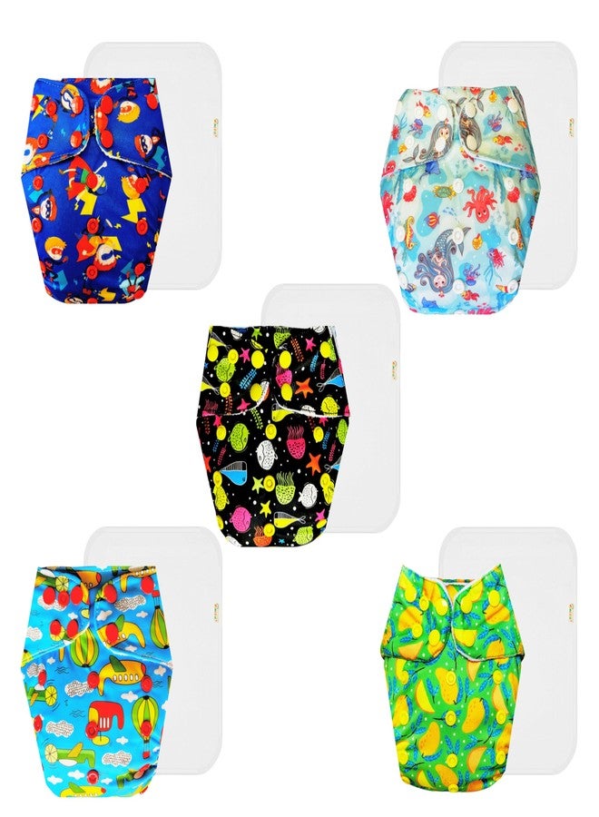 Dumbledo Premium Cloth Diaper with Cotton Insert (Pack of 5) | Soft & Gentle | Reusable & Washable | Quick Dry | Worry-Free Diapering | 3 Months - 3 Years | Unisex Baby - Image 1