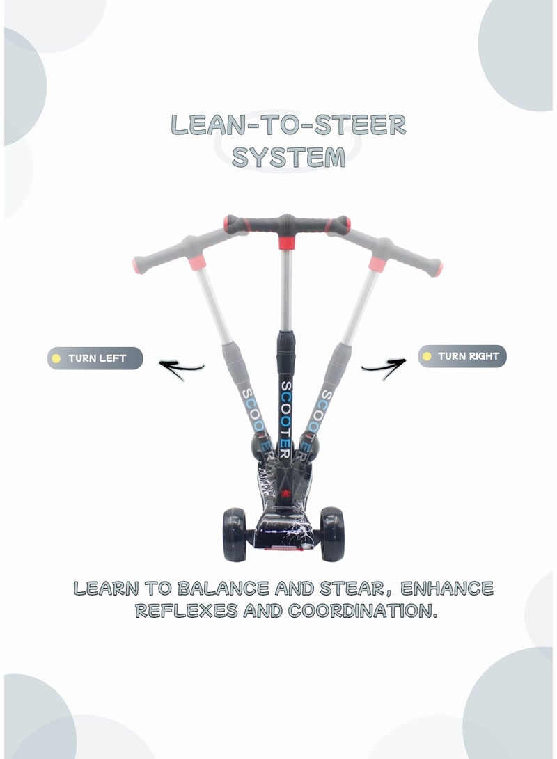 إيزي فيتشور سكوتر ركل سهل الاستخدام بثلاث عجلات للأولاد والبنات - عجلات LED مضيئة، موسيقى بلوتوث، رذاذ ماء وتأثير دخان - إمالة آمنة للتوجيه، للأعمار من 3 إلى 14 عامًا بما في ذلك مجموعة معدات الحماية الكاملة - Image 5