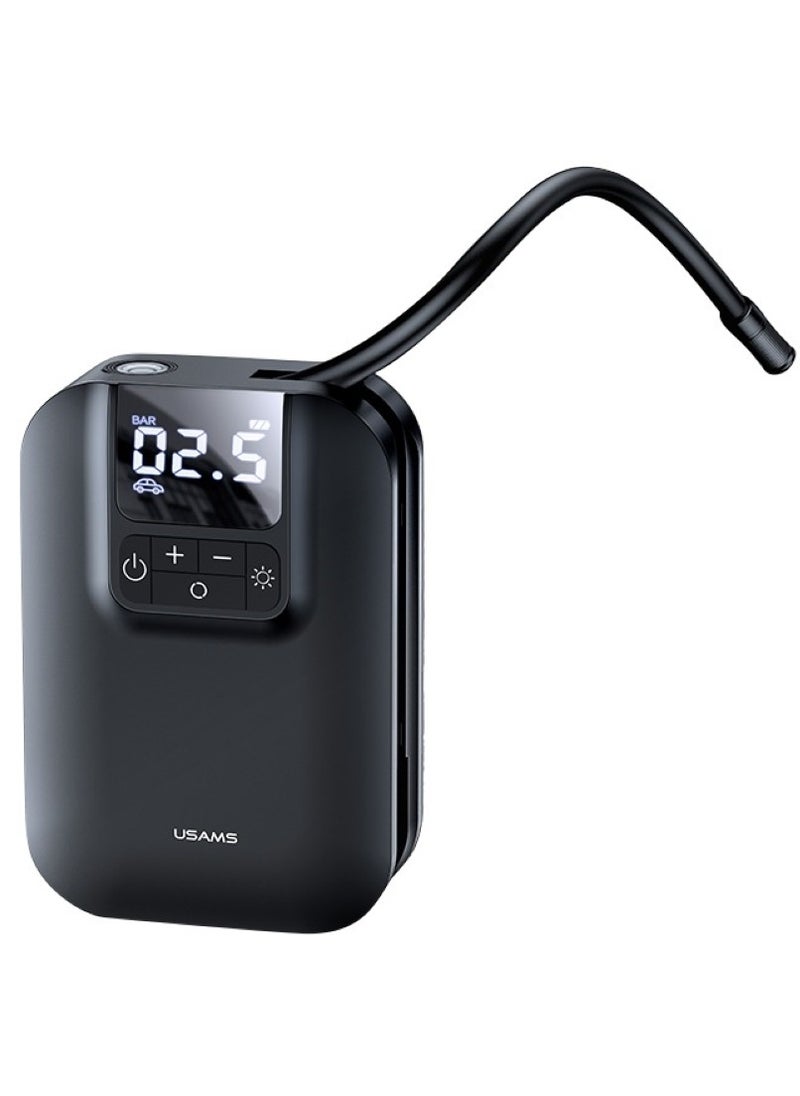 Usams - 5000mAh Mini Car Air Pump with LED Digital Display High-Capacity Portable Tire Inflator with Clear Function Settings - Image 1