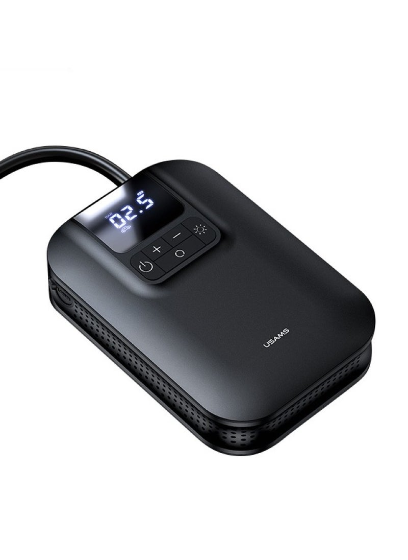 Usams - 5000mAh Mini Car Air Pump with LED Digital Display High-Capacity Portable Tire Inflator with Clear Function Settings - Image 1