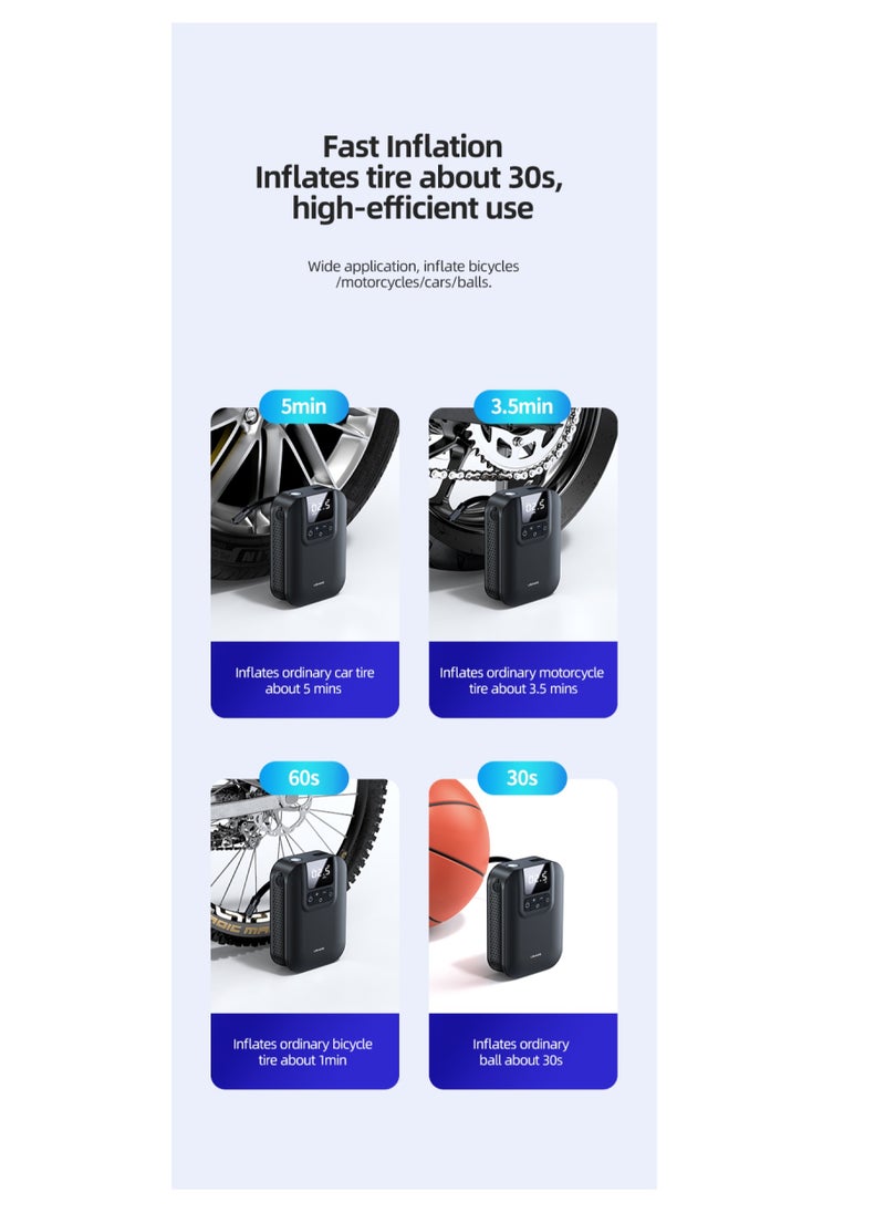 Usams - 5000mAh Mini Car Air Pump with LED Digital Display High-Capacity Portable Tire Inflator with Clear Function Settings - Image 1