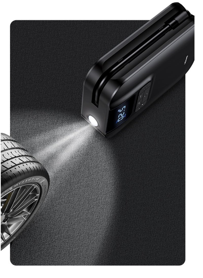 Usams - 5000mAh Mini Car Air Pump with LED Digital Display High-Capacity Portable Tire Inflator with Clear Function Settings - Image 1