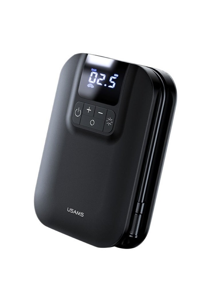 Usams - 5000mAh Mini Car Air Pump with LED Digital Display High-Capacity Portable Tire Inflator with Clear Function Settings - Image 1