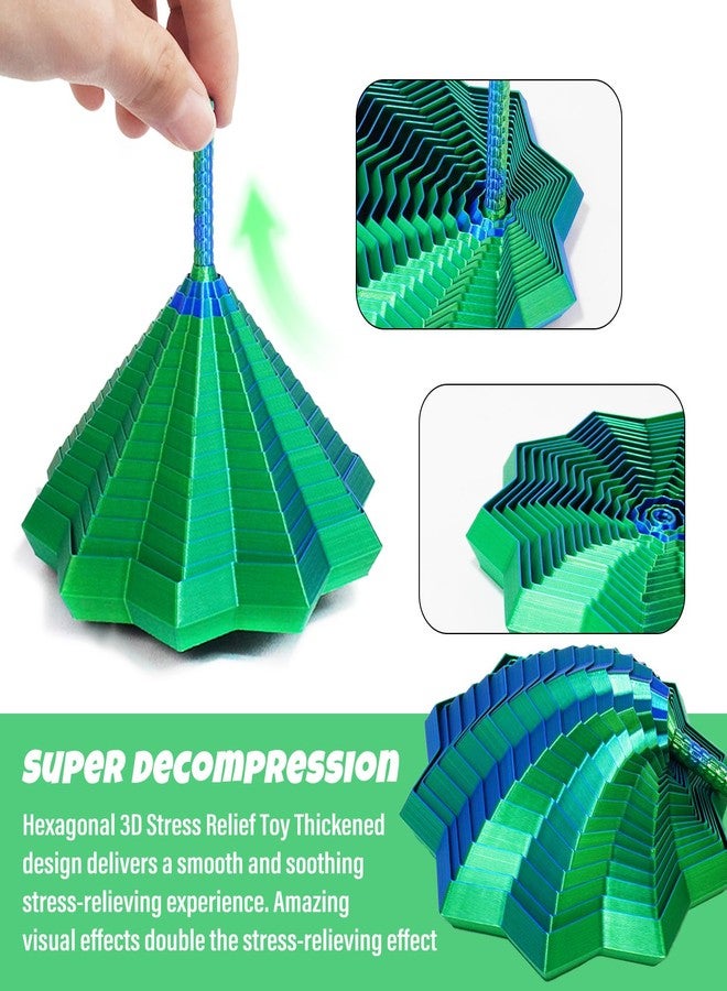 Batorisy 3D Printed Expanded Sensory Fidget Star, Transformable Stress Relief Spiral Toy with Detachable Handle, Sensory Toys for ADHD, Office Desk Decompression Gift for Adults & Teens (Green) - Image 3